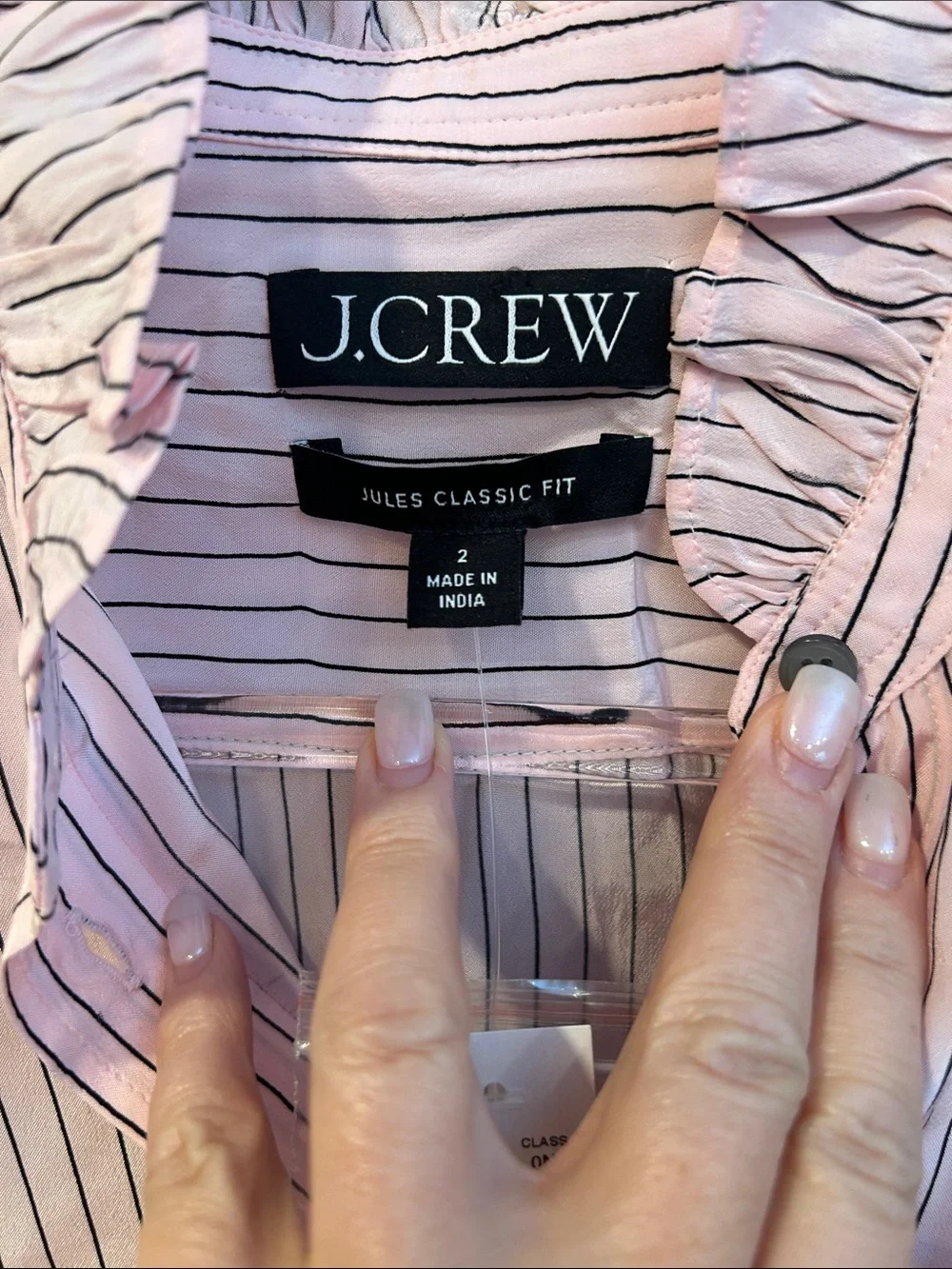 J. Crew Jules Classic Fit Pink and Black Striped Viscose  Button-Down Shirt NWT